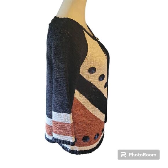 NWT WD-NY Black, White and Brown Single Button Cardigan Size Small - Picture 2 of 6
